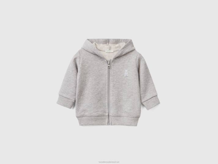 kinderen Benetton sweatshirt met capuchon van biologisch katoen lichtgrijs 4R625862