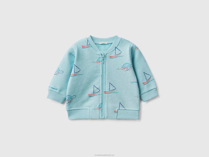 kinderen Benetton sweatshirt met patroon van zuivere katoen turkoois 4R625838