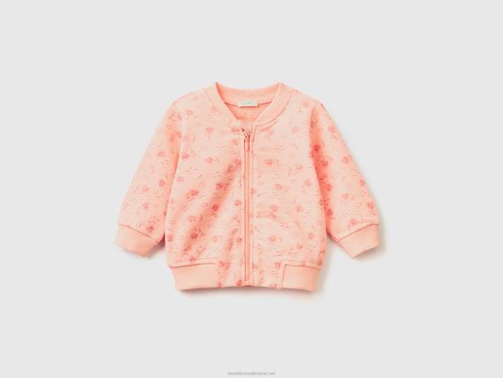 kinderen Benetton sweatshirt met patroon van zuivere katoen zacht roze 4R623160