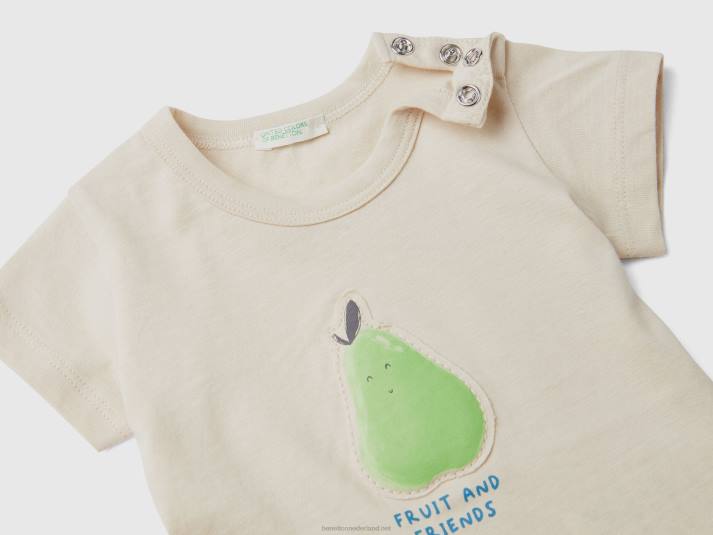 kinderen Benetton t-shirt met patch en print beige 4R623130
