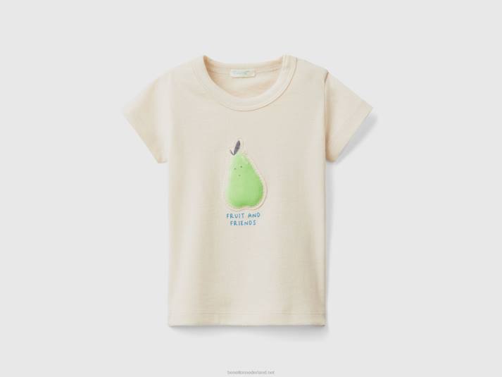 kinderen Benetton t-shirt met patch en print beige 4R625802