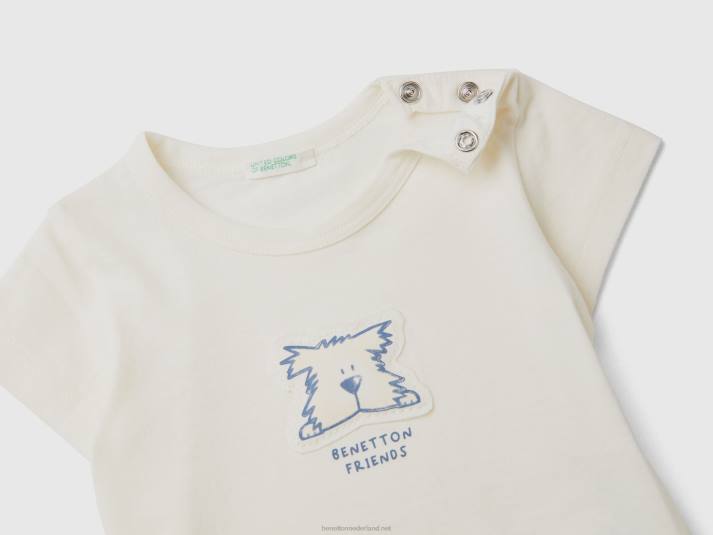 kinderen Benetton t-shirt met patch en print romig wit 4R625848