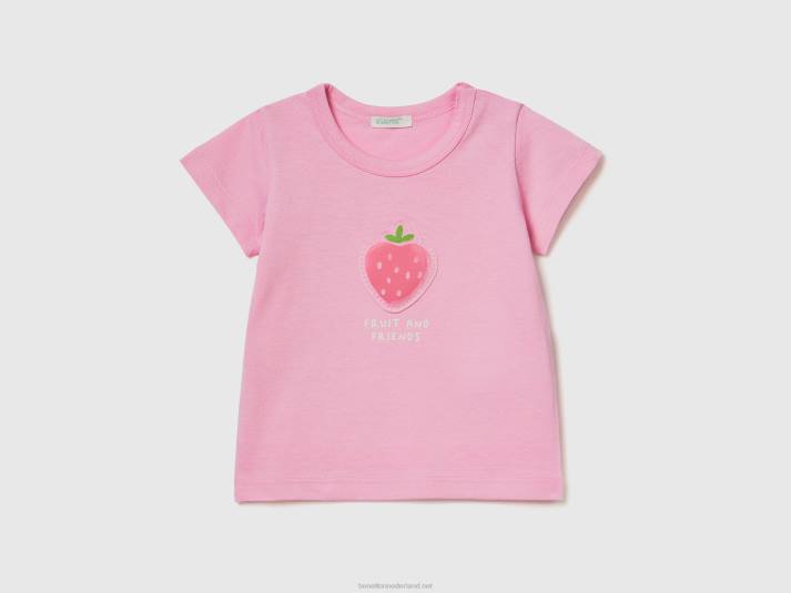 kinderen Benetton t-shirt met patch en print roze 4R625846