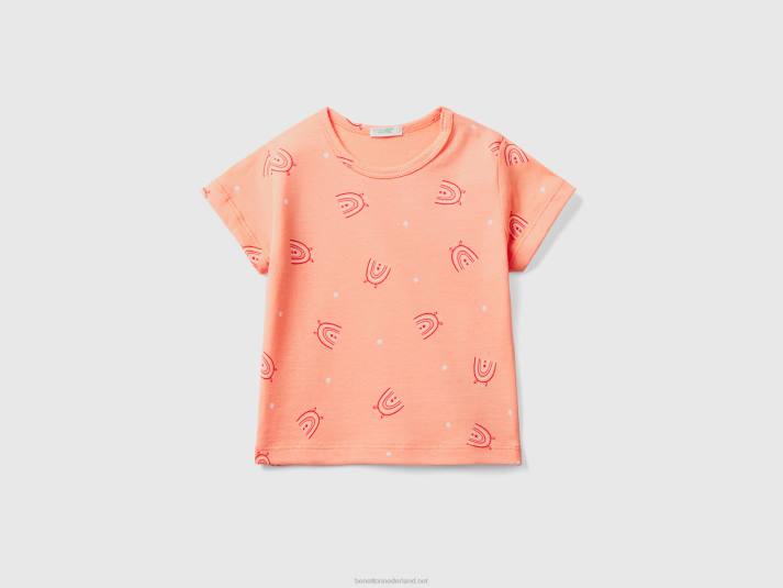 kinderen Benetton t-shirt met patroonprint Zalm 4R625845
