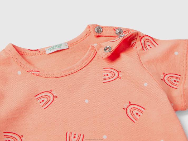 kinderen Benetton t-shirt met patroonprint Zalm 4R625845