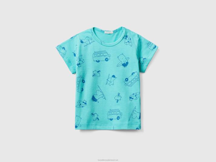kinderen Benetton t-shirt met patroonprint hemelsblauw 4R623121