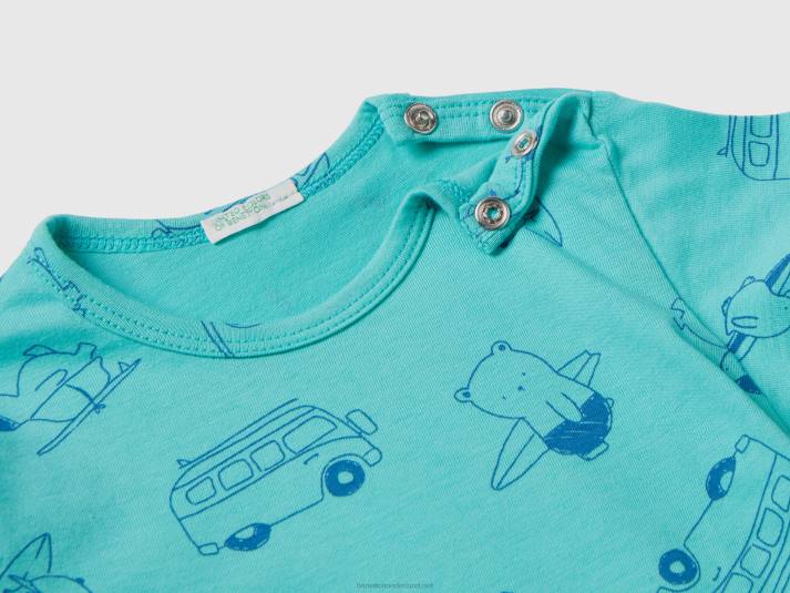 kinderen Benetton t-shirt met patroonprint hemelsblauw 4R623121