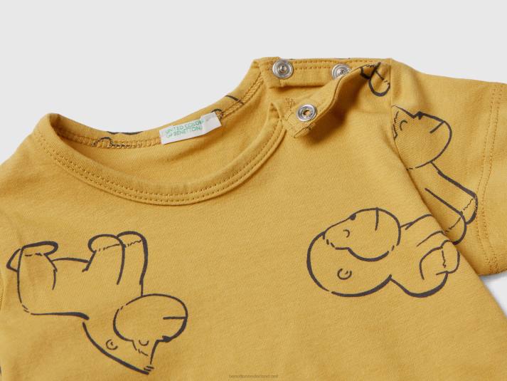 kinderen Benetton t-shirt met patroonprint mosterd 4R623168