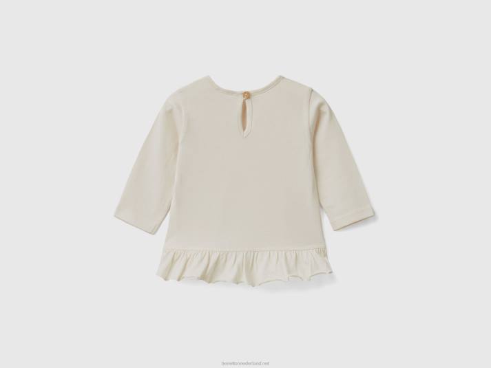 kinderen Benetton t-shirt met print en ruches vanille 4R625837