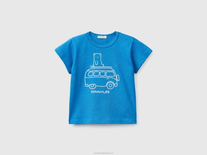 kinderen Benetton t-shirt met print van biologisch katoen helderblauw 4R625778
