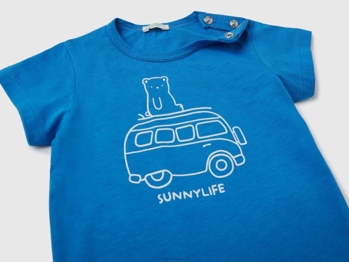 kinderen Benetton t-shirt met print van biologisch katoen helderblauw 4R625778