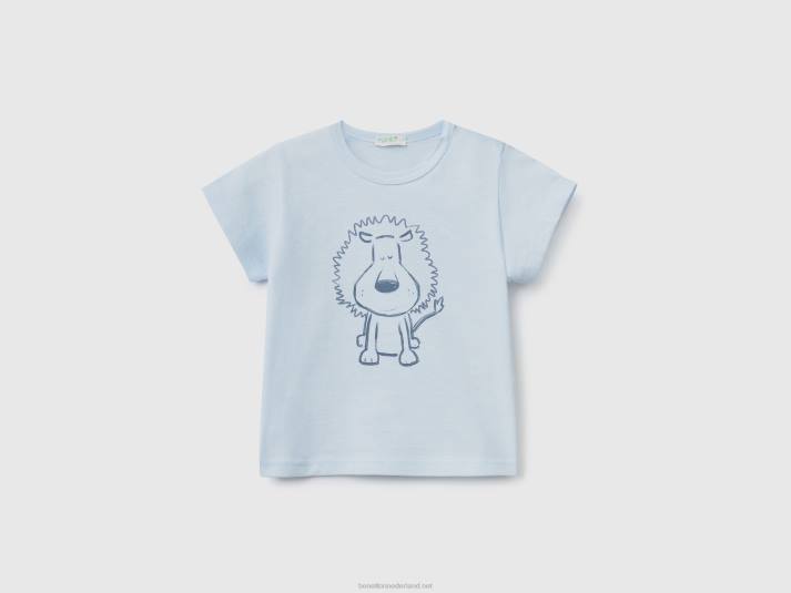 kinderen Benetton t-shirt met print van biologisch katoen hemelsblauw 4R623114