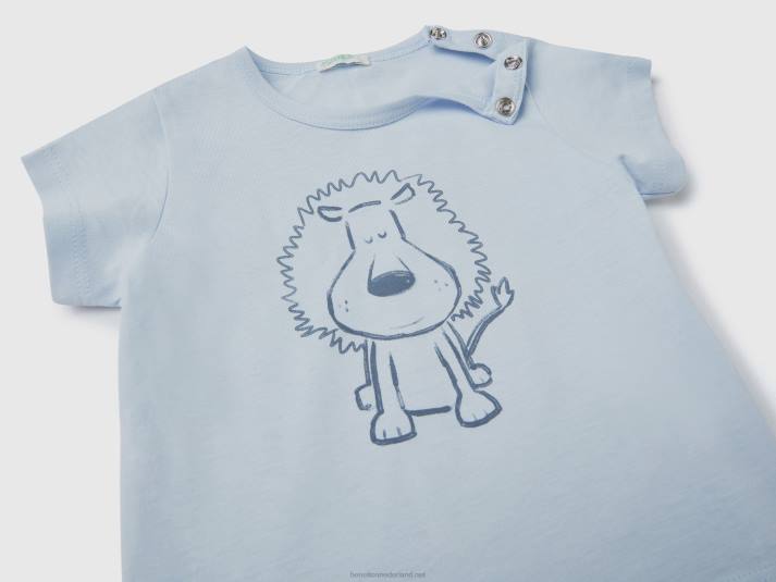 kinderen Benetton t-shirt met print van biologisch katoen hemelsblauw 4R625819
