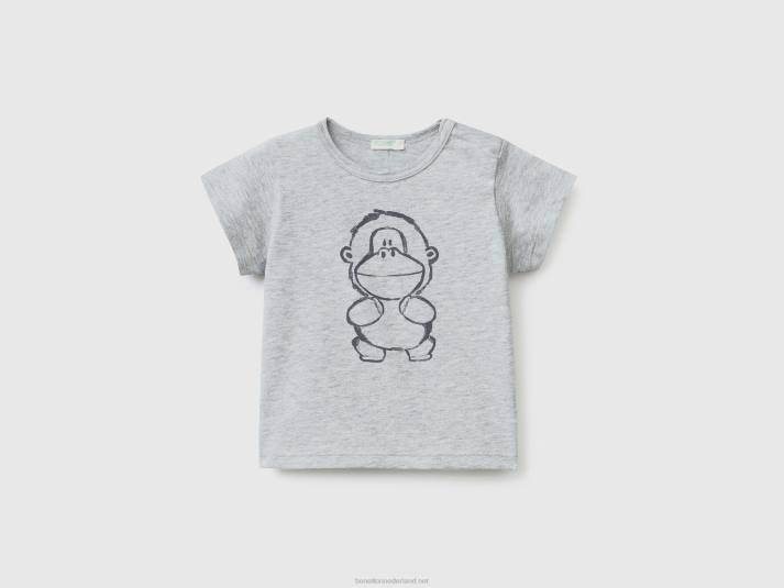 kinderen Benetton t-shirt met print van biologisch katoen lichtgrijs 4R623118