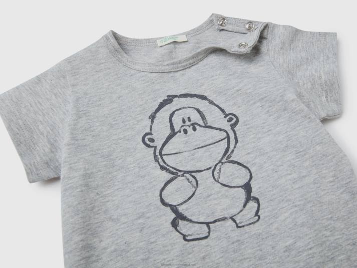 kinderen Benetton t-shirt met print van biologisch katoen lichtgrijs 4R623118