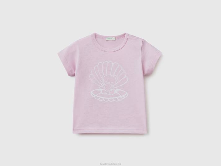 kinderen Benetton t-shirt met print van biologisch katoen lila 4R625859