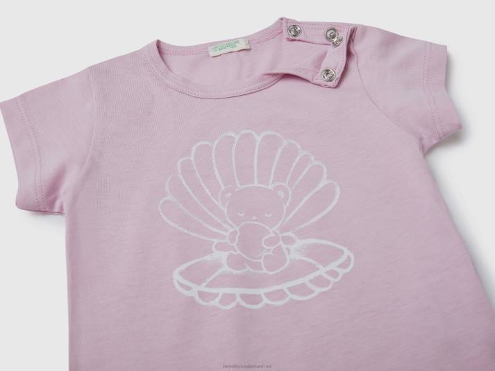 kinderen Benetton t-shirt met print van biologisch katoen lila 4R625859
