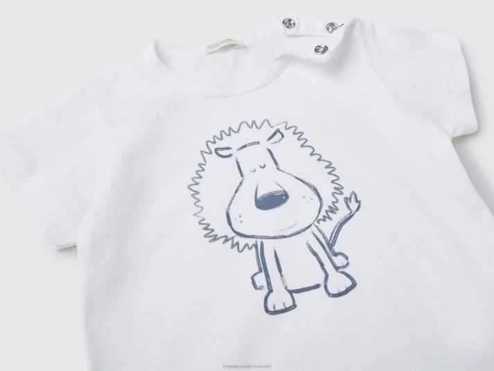 kinderen Benetton t-shirt met print van biologisch katoen wit 4R623141