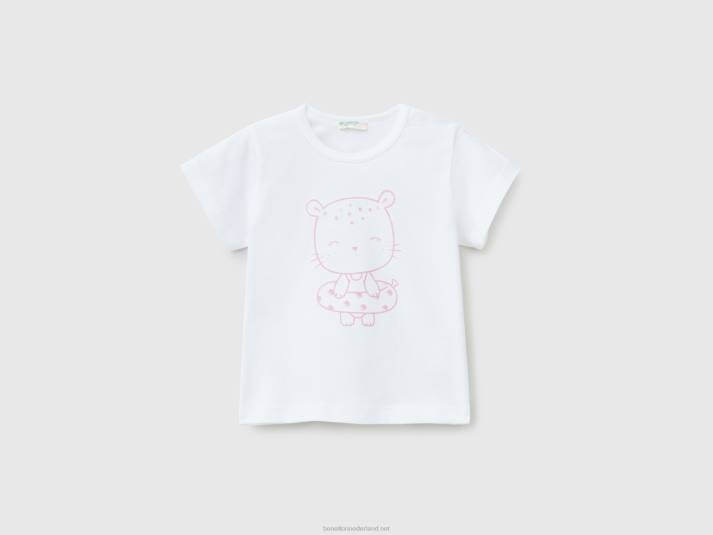 kinderen Benetton t-shirt met print van biologisch katoen wit 4R623151