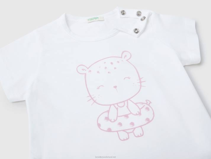 kinderen Benetton t-shirt met print van biologisch katoen wit 4R625811