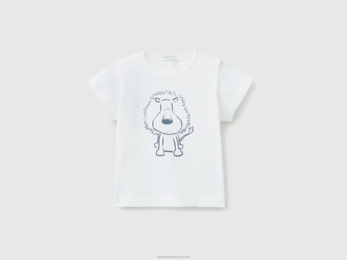 kinderen Benetton t-shirt met print van biologisch katoen wit 4R625832