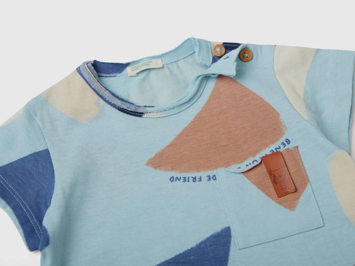kinderen Benetton t-shirt met zeilprint lichtblauw 4R623162
