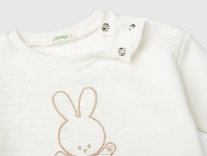 kinderen Benetton zacht sweatshirt van biologisch katoen met print romig wit 4R623323