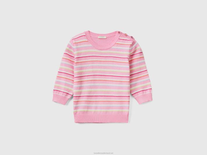kinderen Benetton gestreepte trui van zuiver katoen roze 4R623466