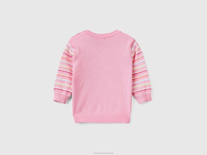 kinderen Benetton gestreepte trui van zuiver katoen roze 4R623466