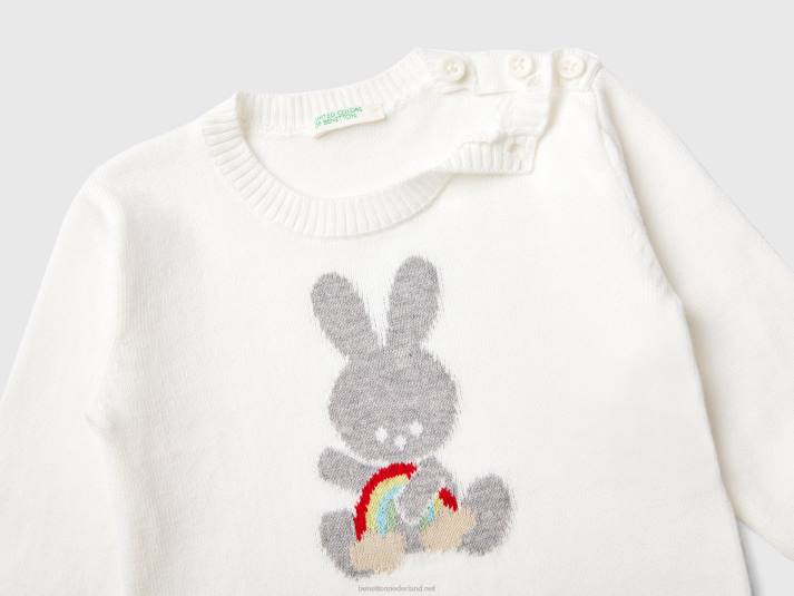 kinderen Benetton katoenen trui met inleg romig wit 4R623462