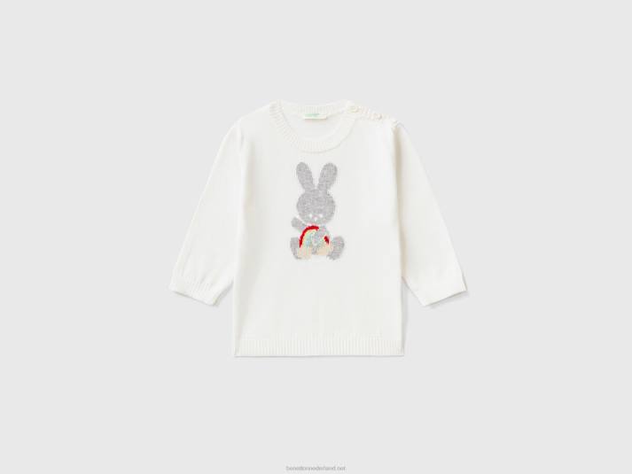 kinderen Benetton katoenen trui met inleg romig wit 4R626116