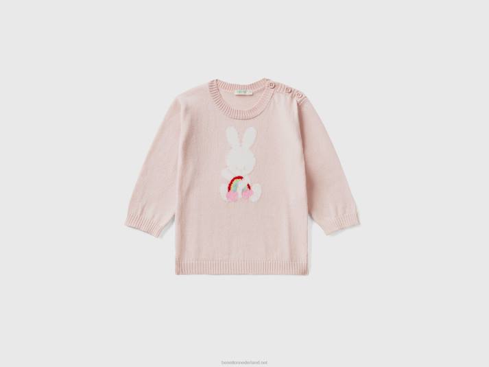 kinderen Benetton katoenen trui met inleg roze 4R626126