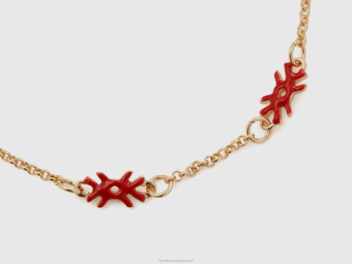 vrouwen Benetton armband met koraalrode logo's rood koraal 4R62715
