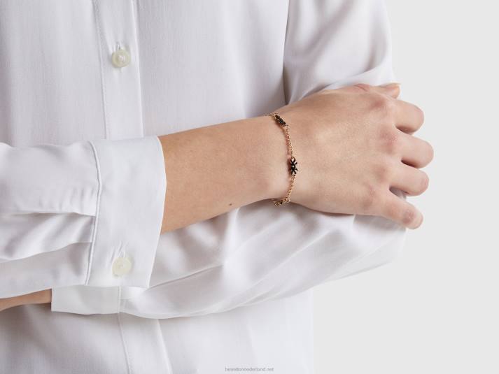vrouwen Benetton armband met zwarte logo's zwart 4R62861