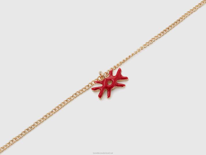vrouwen Benetton collier met koraalrode logo hanger koraal 4R62746