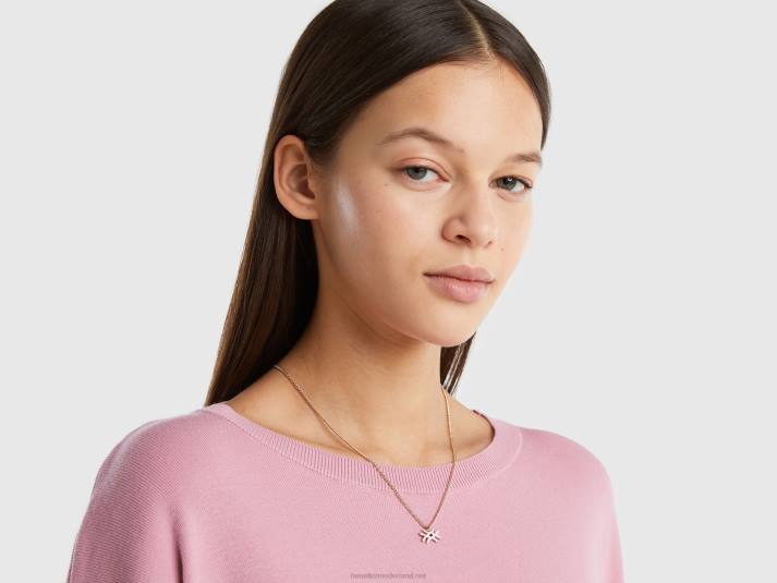 vrouwen Benetton collier met lichtroze logo hanger zacht roze 4R62784