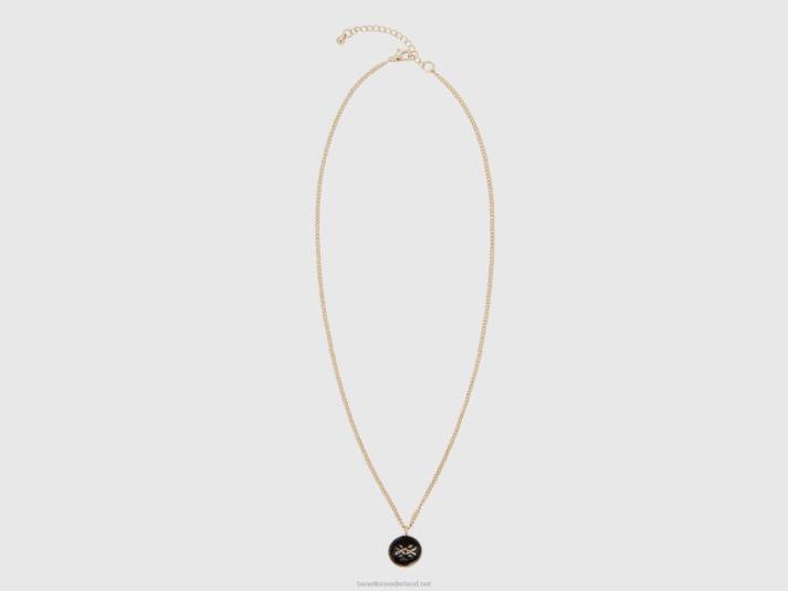 vrouwen Benetton collier met zwarte hanger zwart 4R62771