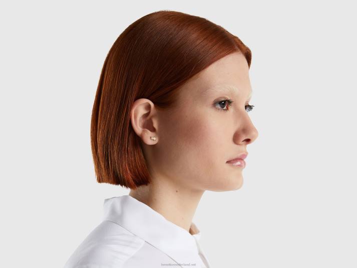 vrouwen Benetton gouden oorknopjes met logo goud 4R62890