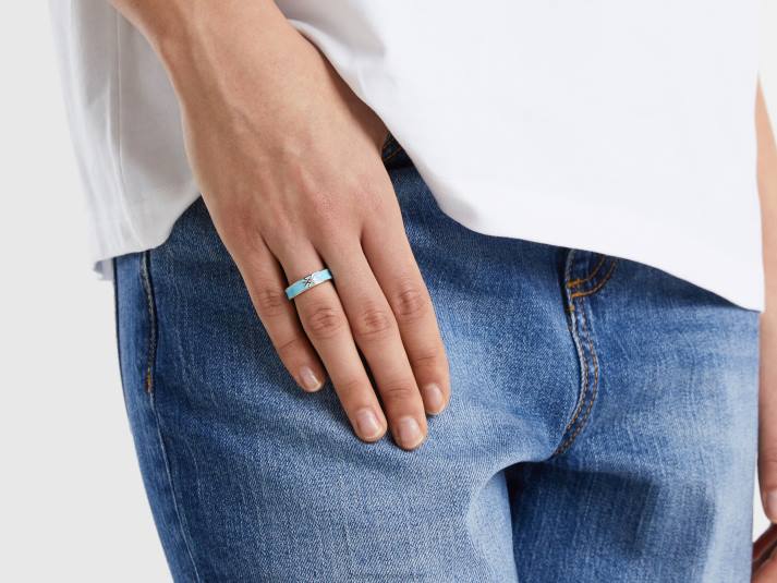 vrouwen Benetton hemelsblauwe band ring met logo hemelsblauw 4R62717