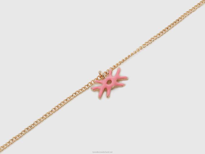 vrouwen Benetton ketting met roze logo hanger roze 4R62747