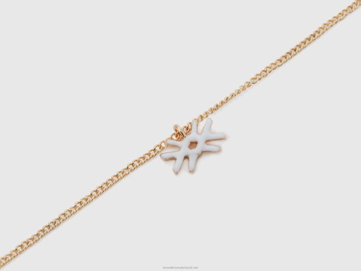 vrouwen Benetton ketting met witte logo hanger wit 4R62872