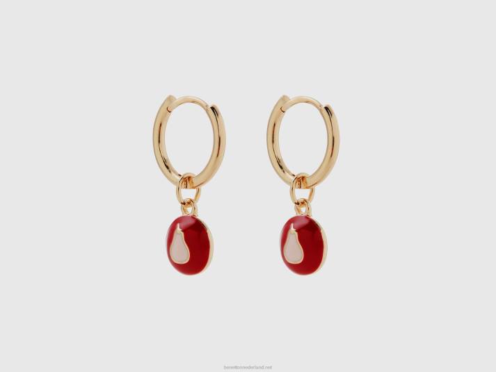vrouwen Benetton oorbellen met rode peer hanger rood 4R62828