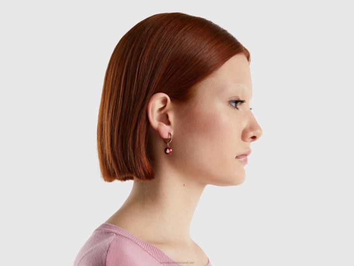 vrouwen Benetton oorbellen met rode peer hanger rood 4R62828