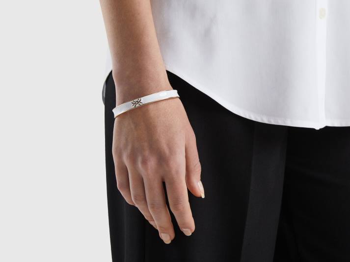 vrouwen Benetton witte bangle armband met logo wit 4R62723