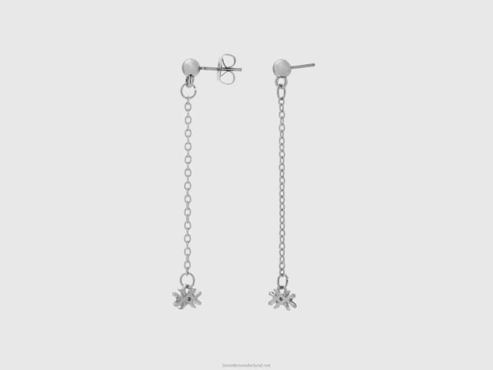 vrouwen Benetton zilveren hanger oorbellen met logo zilver 4R62866