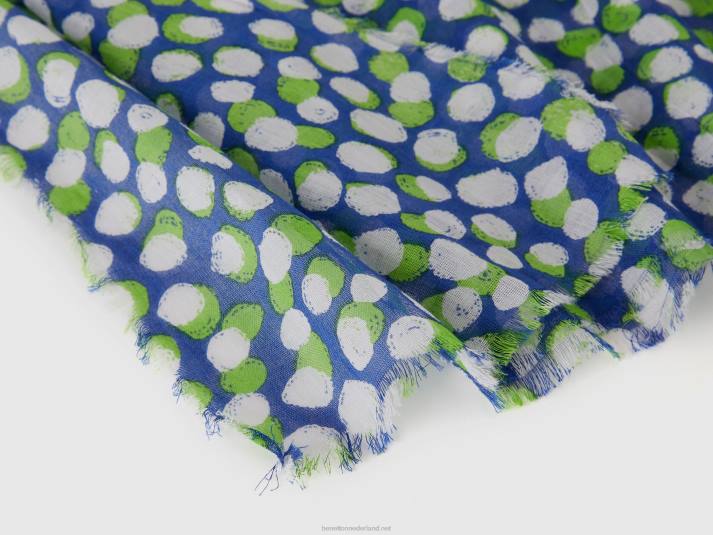 vrouwen Benetton Gedessineerde sjaal van biologisch katoen blauw 4R62807