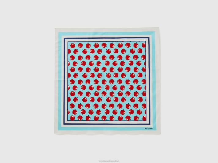 vrouwen Benetton hemelsblauwe bandana met appelpatroon hemelsblauw 4R62852