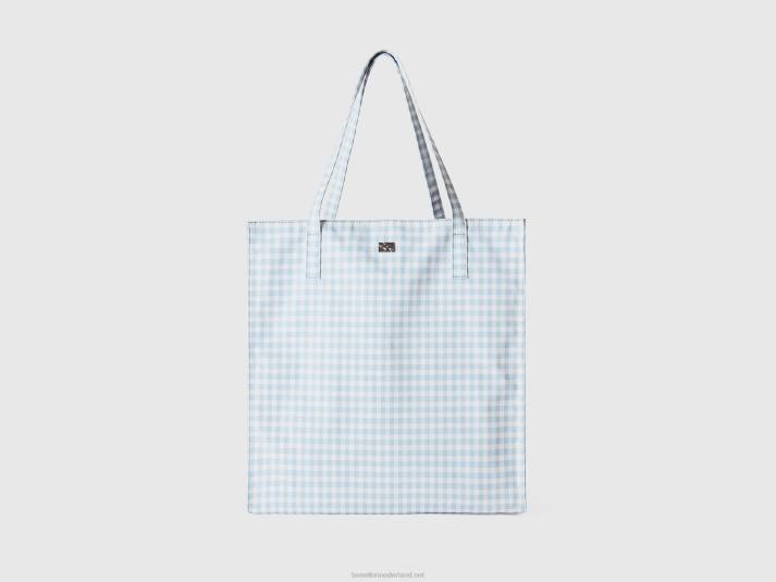 vrouwen Benetton hemelsblauwe vichy boodschappentas hemelsblauw 4R62822