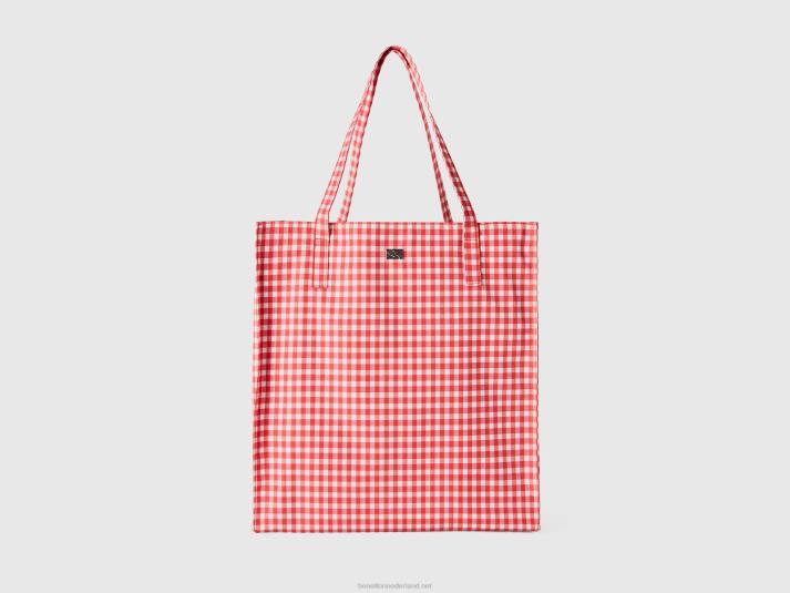 vrouwen Benetton rode vichy boodschappentas rood 4R62817