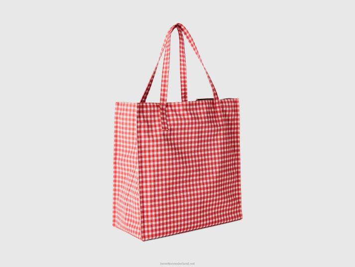 vrouwen Benetton rode vichy boodschappentas rood 4R62817